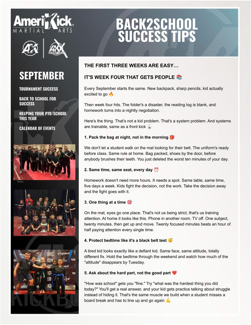 September 2026 Amerikick Newsletter — Back2School success tips for parents