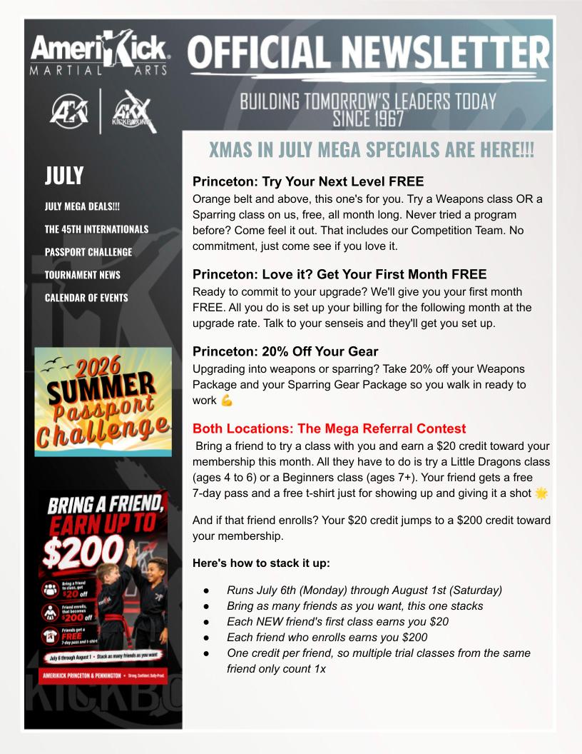July 2026 Amerikick Newsletter — Xmas in July Mega Specials & Mega Referral Contest