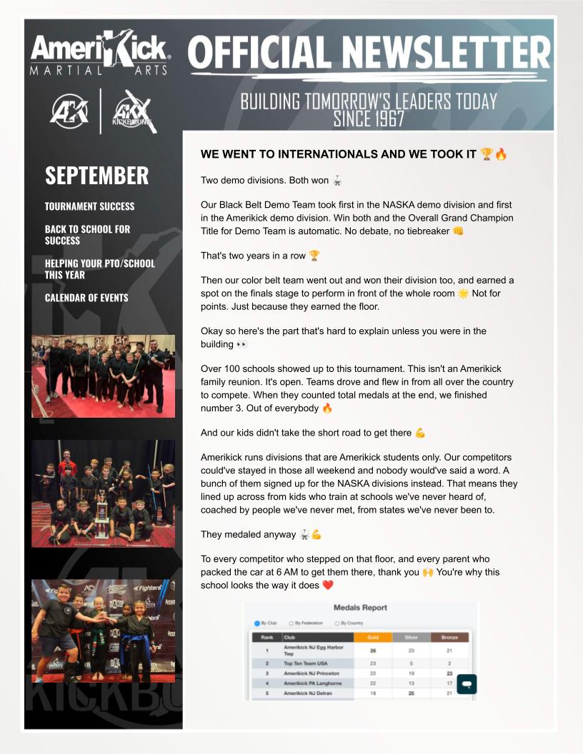September 2026 Amerikick Newsletter — Demo Team wins at the Amerikick Internationals