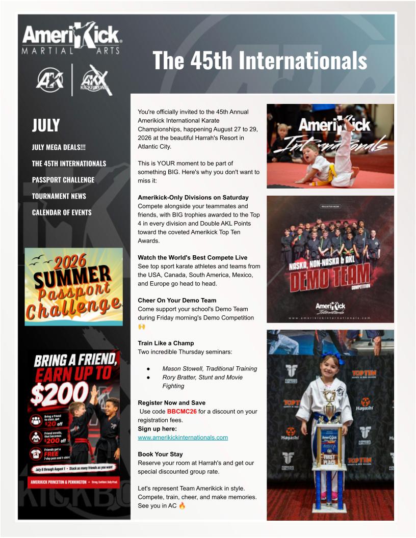 July 2026 Amerikick Newsletter — The 45th Amerikick Internationals in Atlantic City