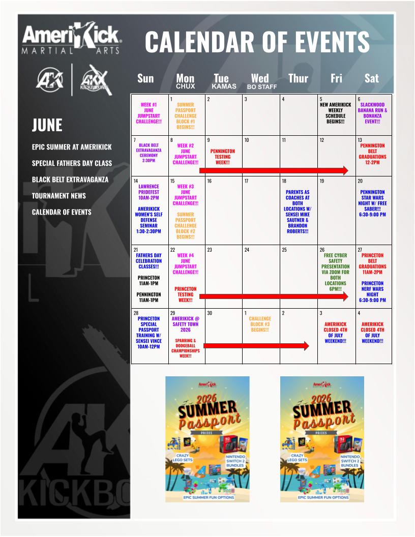 June 2026 Amerikick Newsletter — Calendar of Events