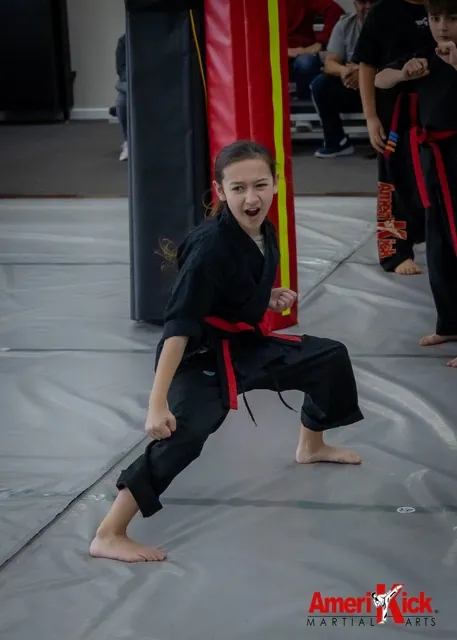 Student in horse stance with kiai