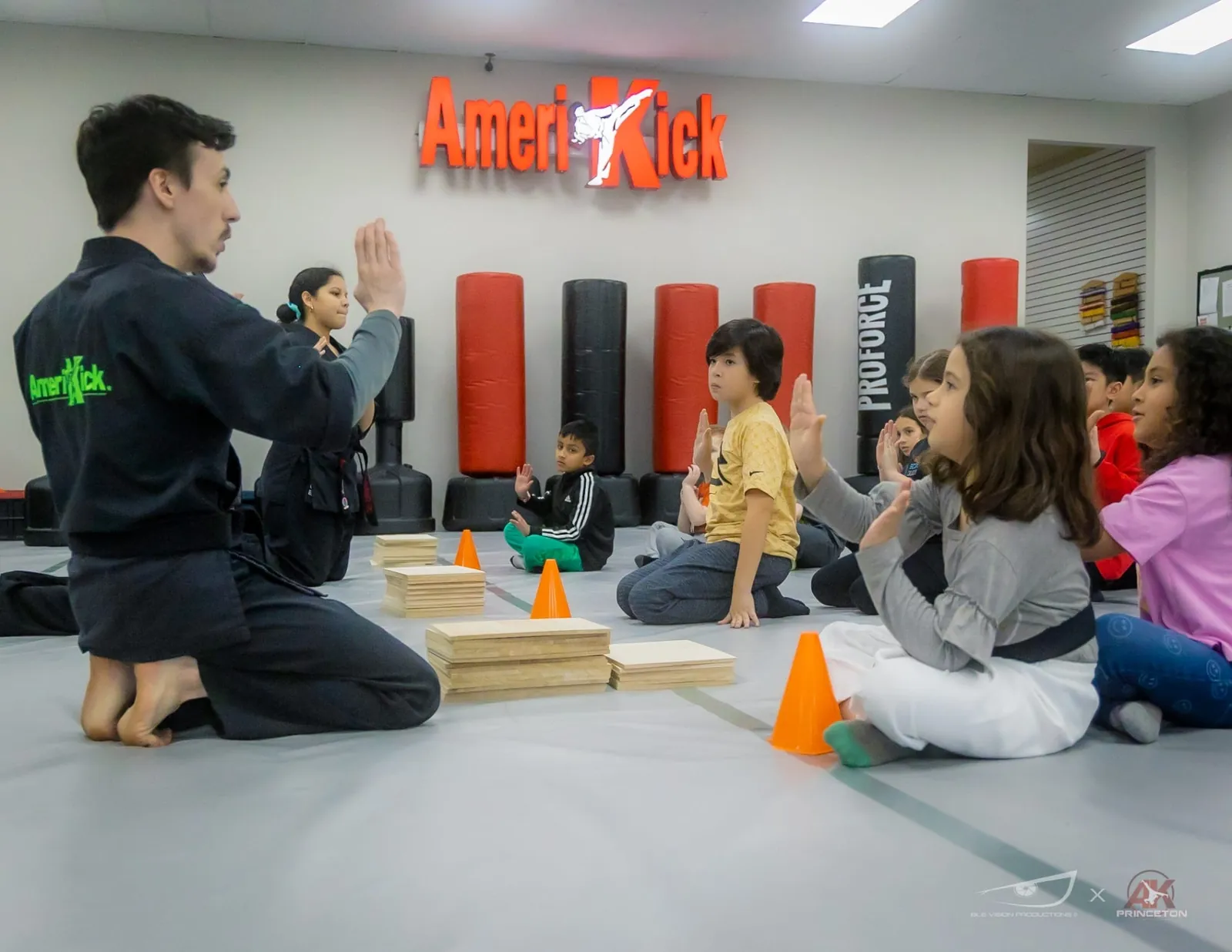 Birthday kid leading a karate move
